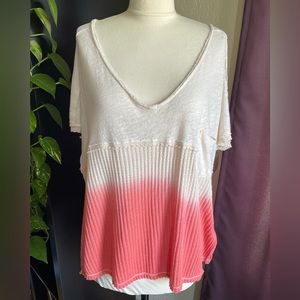 Free People Sundial Ombre Oversized Top Coral Size S Tee Shirt Boho V Neck Baggy